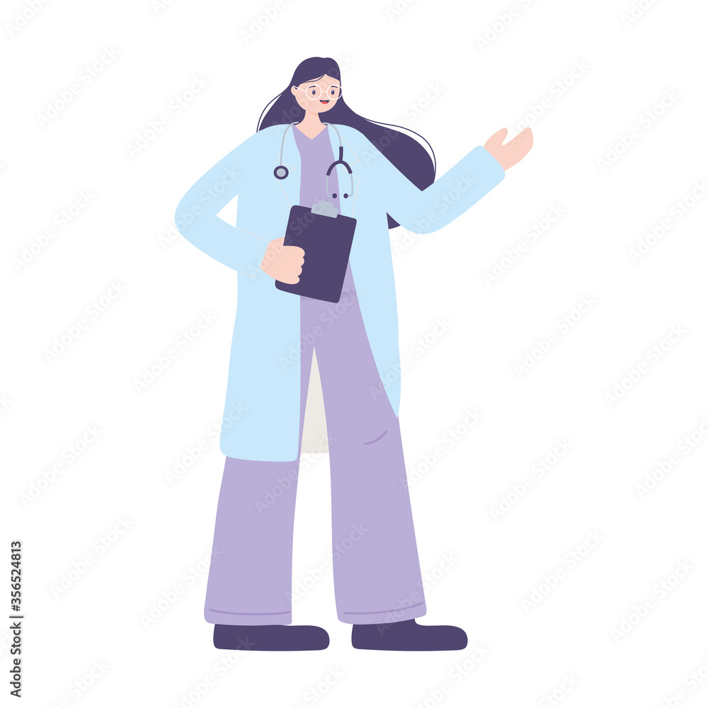 female doctor character with stethoscope and medical report female doctor character with stethoscope and medical report