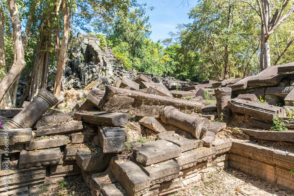 Beng Mealea Temple is a temple in the Angkor Wat style located east of the main group of temples at Angkor, Siem Reap, Cambodia. Beng Mealea Temple is a temple in the Angkor Wat style located east of the main group of temples at Angkor, Siem Reap, Cambodia.