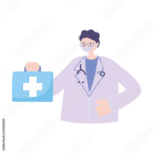 telemedicine, physician with stethoscope suitcase professional medical healthcare