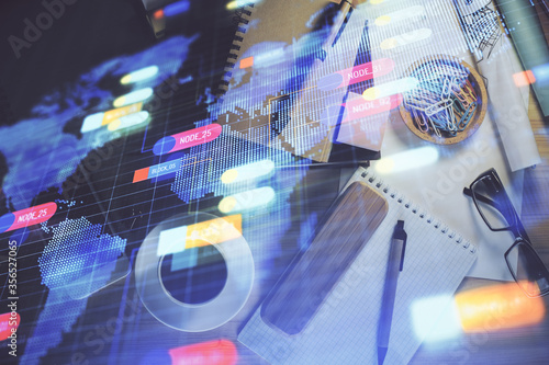 Wallpaper Mural Double exposure of map sketch and table top veiw. Concept of international data. Torontodigital.ca