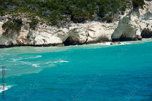 View of caves of the Gargano Coast, National park on Puglia on Italy