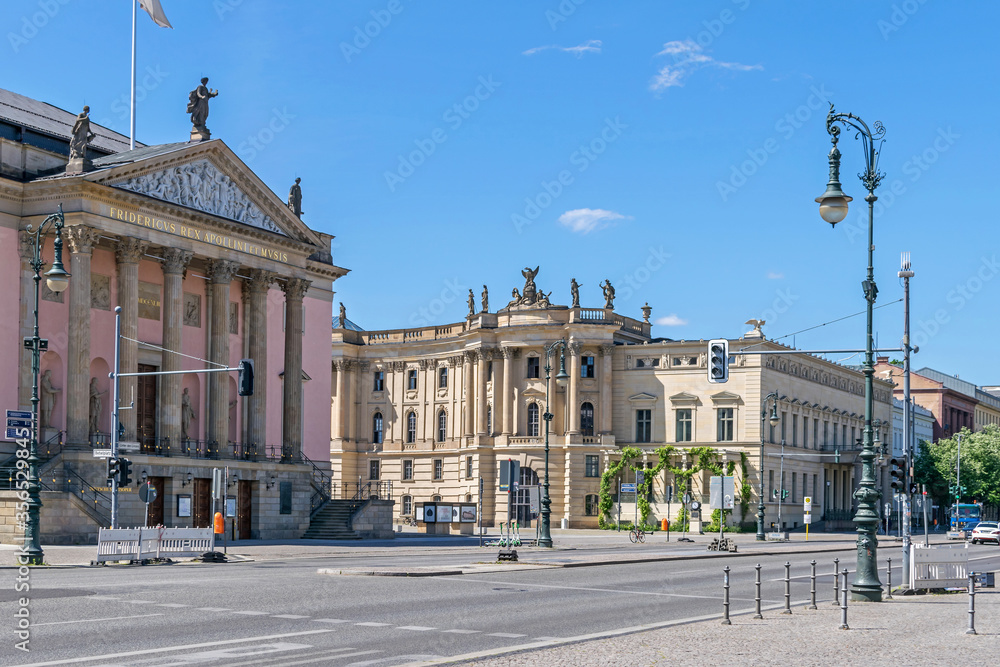 Unter der Linden boulevard and the Bebelplatz with the State Opera in Berlin, Germany