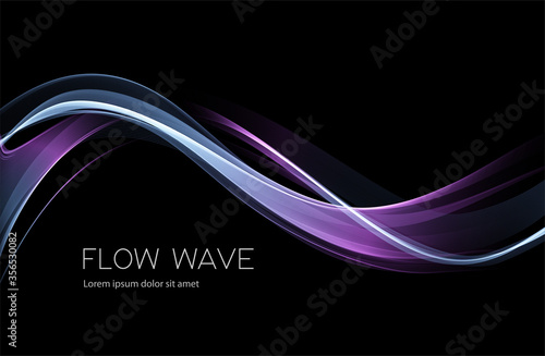 Abstract shiny color blue wave design element on dark background.