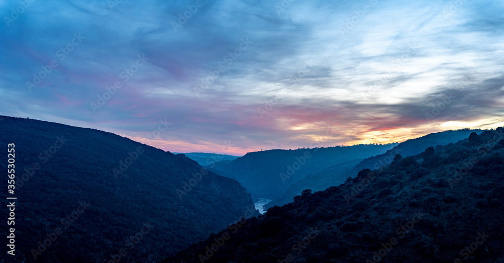panoramic sunset in the mountains