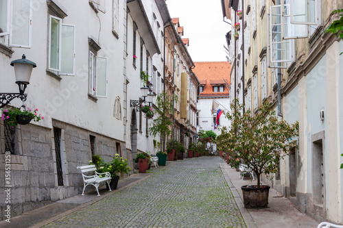 narrow street in the old town old of  Ljubljana