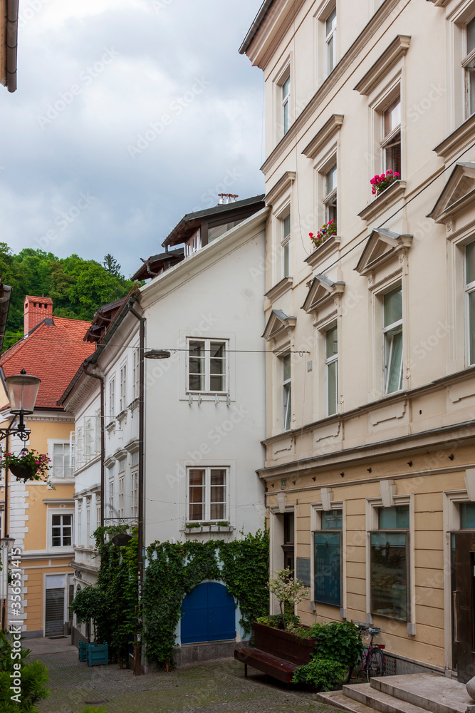 old houses in the old town of  Ljubljana