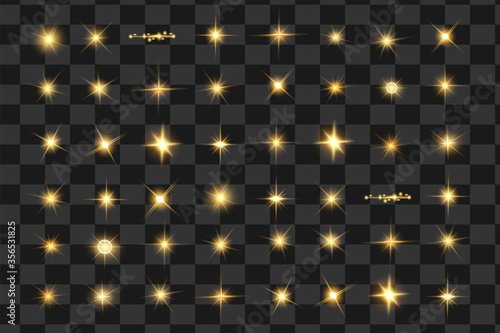 Glow isolated yellow light effect set,