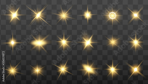 Glow isolated yellow light effect set,