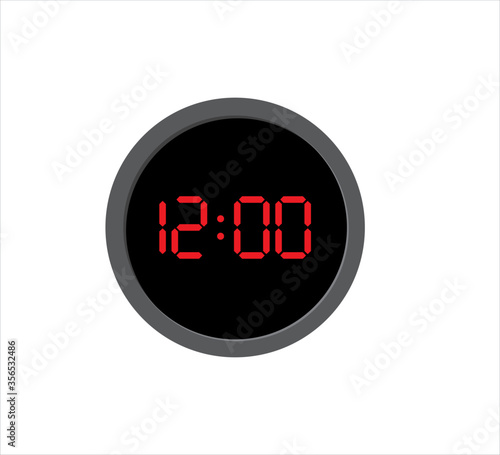 round digital clock showing time at twelve o'clock vector icon design