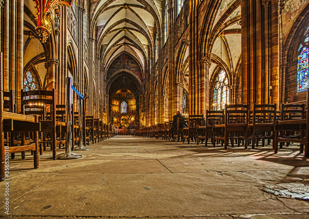Inside Notre Dame Cathedral in Strasbourg, France