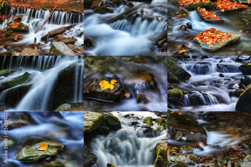 collage of photos of waterfalls. Collection Of Autumn Photographs © sergnester