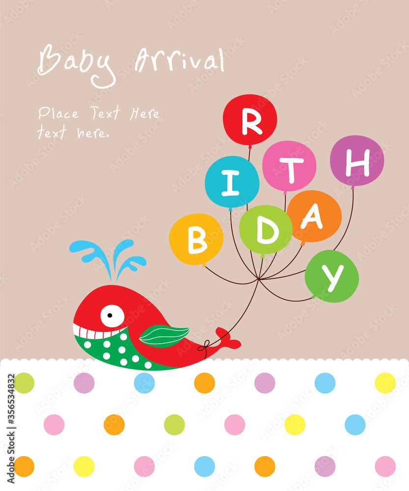 cute whale baby arrival greeting card vector cute whale baby arrival greeting card vector
