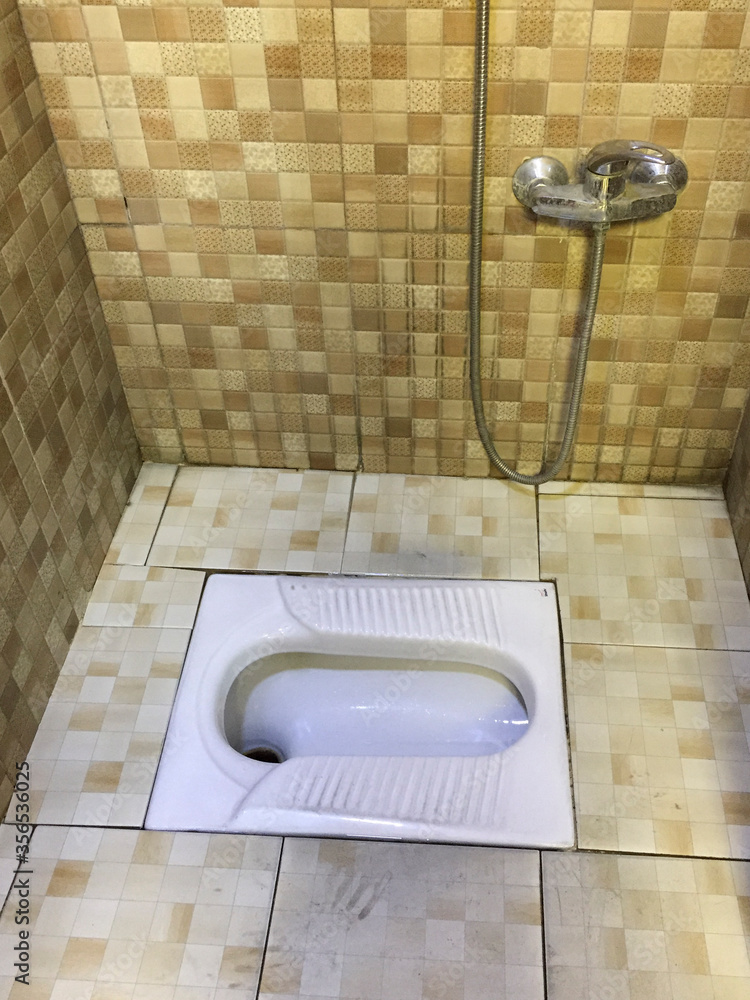 Asian Squat Toilet Shown in Tiled Restroom Stock Photo | Adobe Stock