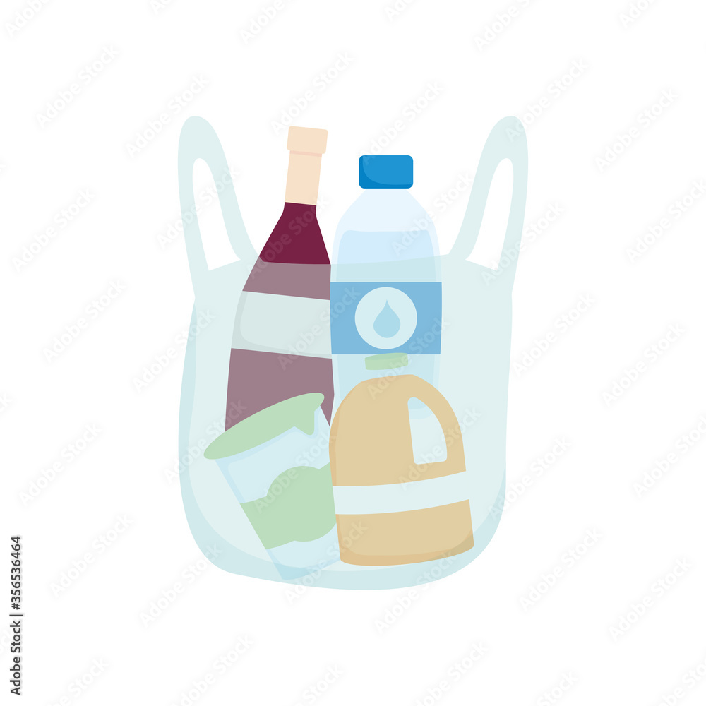 plastic bag with grocery bottles icon, detailed style plastic bag with grocery bottles icon, detailed style
