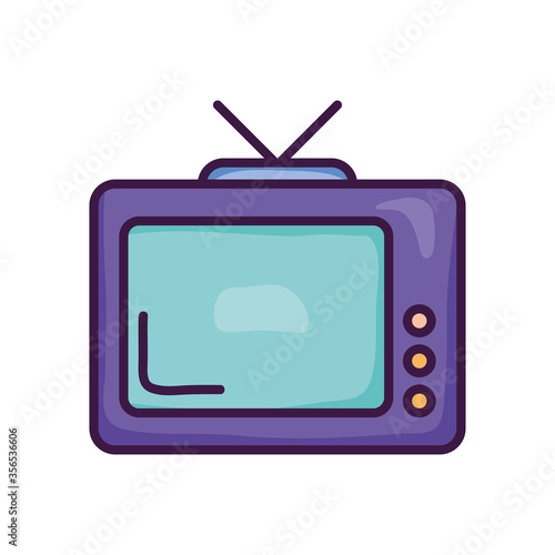 retro television icon, line color style