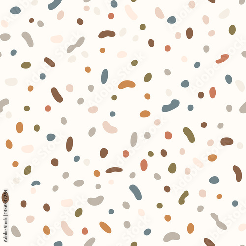 
Seamless background gender neutral baby dotted pattern. Simple whimsical minimal earthy 2 tone color. Kids nursery wallpaper or boho spotted fashion all over print.