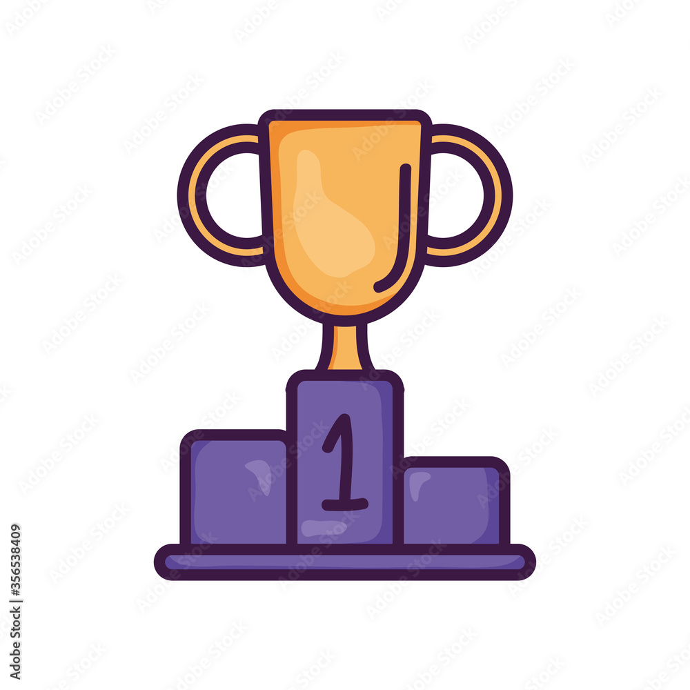 podium with trophy cup on first place, line color style podium with trophy cup on first place, line color style