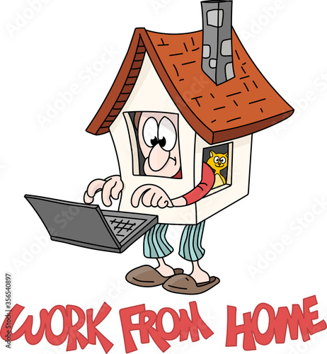 Cartoon man staying at home and working from home to be safe from corona virus vector illustration