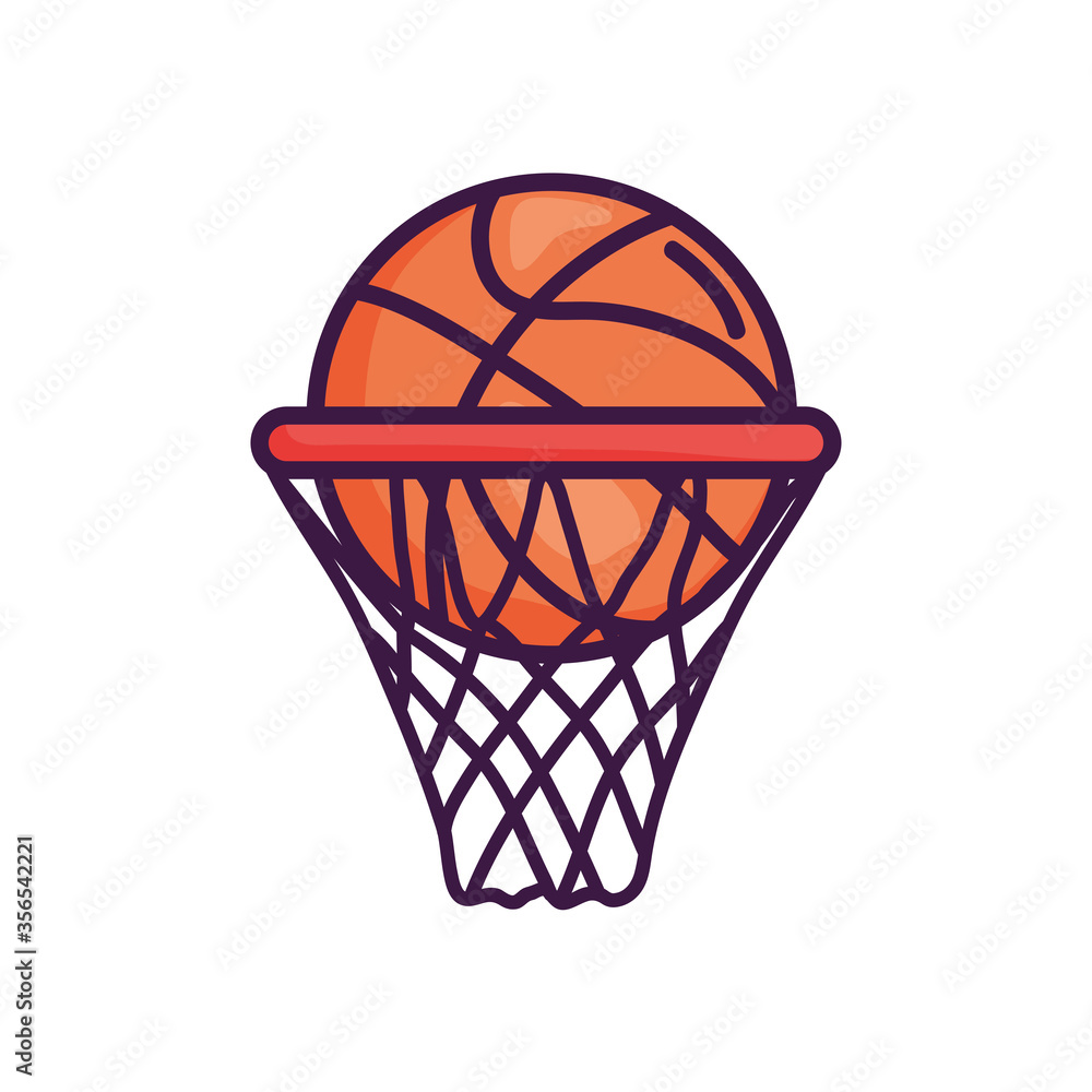 basketball hoop with ball icon, line color style