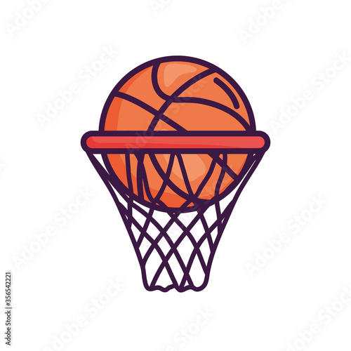 basketball hoop with ball icon, line color style