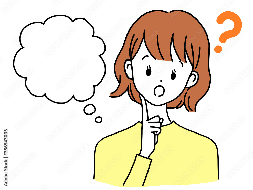 Obraz premium 若い 女性 吹き出し はてなマーク