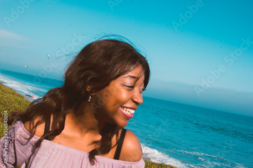 Happy Woman at Beach, Smiling