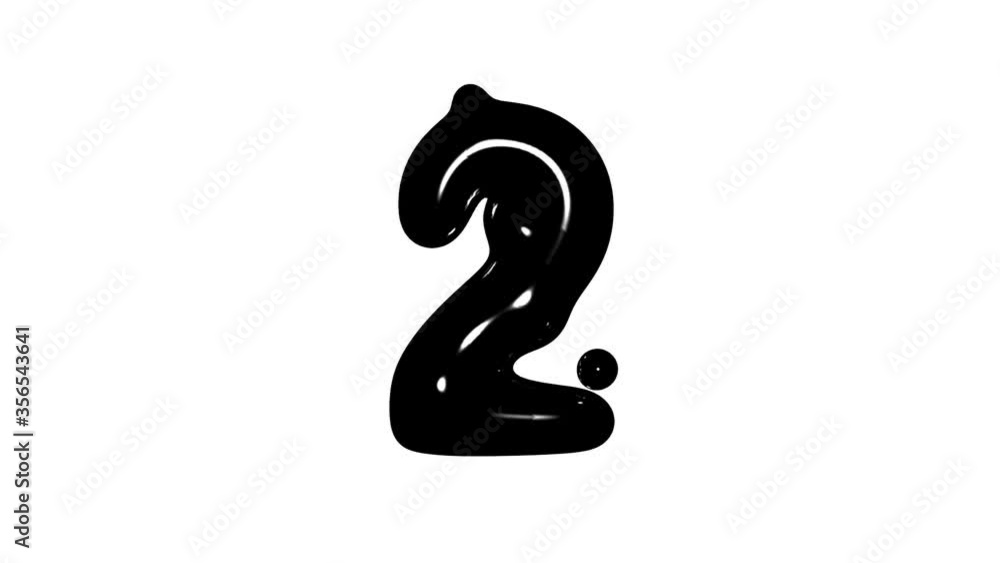 Animation of number 2 isolated on white background, black and white liquid gloppy style Animation of number 2 isolated on white background, black and white liquid gloppy style