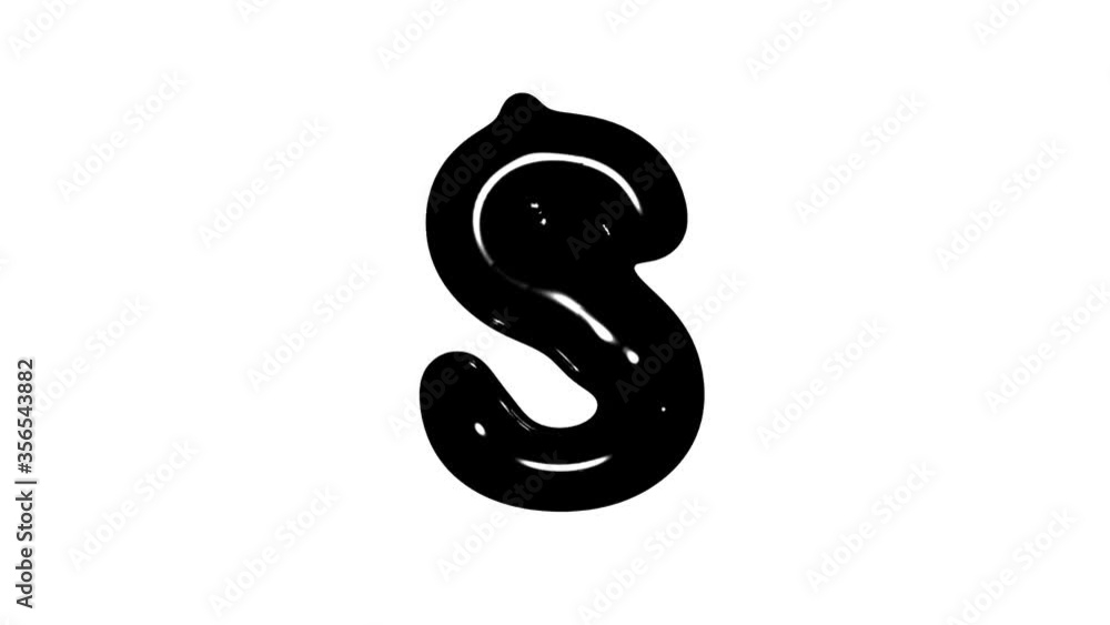 Animation of letter S isolated on white background, black and white liquid gloppy style Animation of letter S isolated on white background, black and white liquid gloppy style