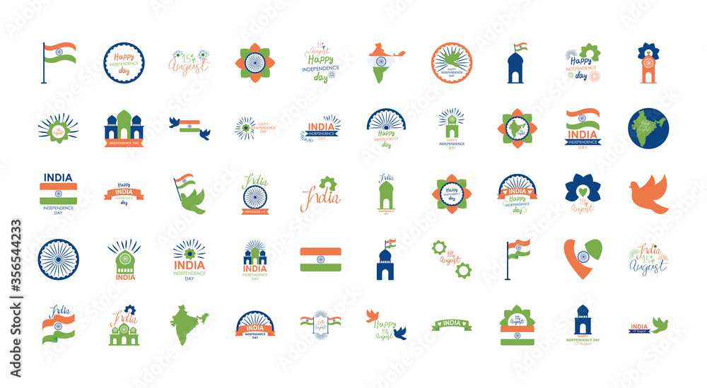 india independence day icon set, flat style india independence day icon set, flat style