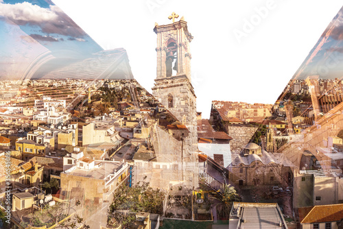 Panaorama of Nicosia. Double exposure concept. Cyprus photo