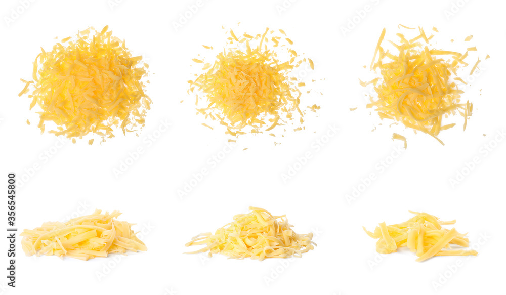 Obraz premium Set with grated cheese on white background