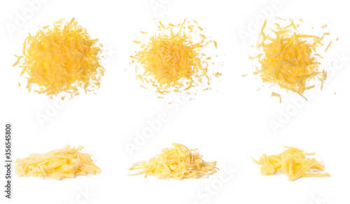 Set with grated cheese on white background photo