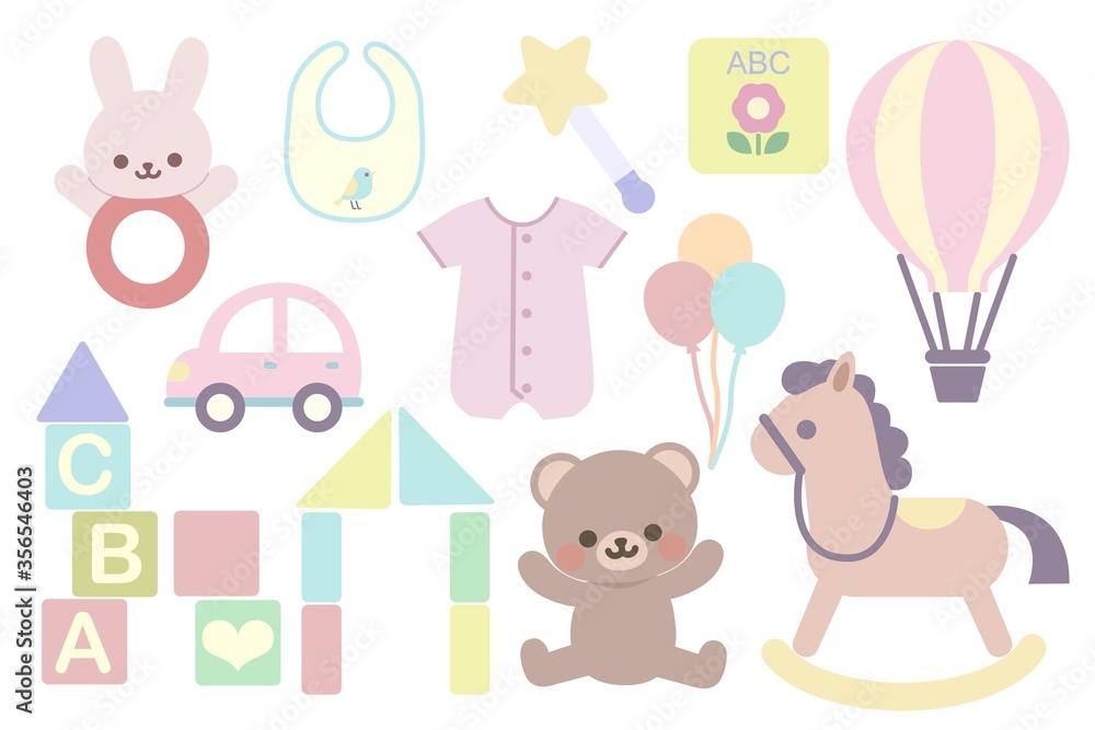 パステルカラーのかわいい赤ちゃんグッズとおもちゃ パステルカラーのかわいい赤ちゃんグッズとおもちゃ