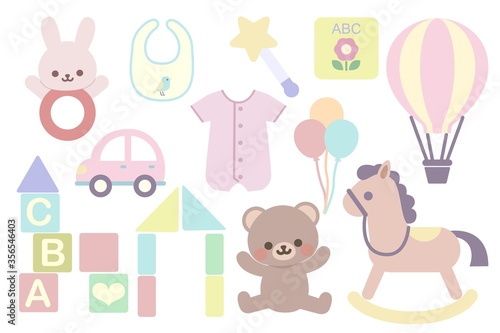 パステルカラーのかわいい赤ちゃんグッズとおもちゃ
