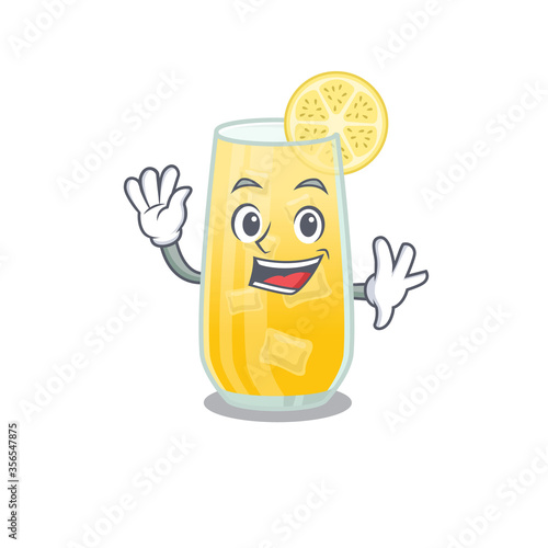 A charming screwdriver cocktail mascot design style smiling and waving hand