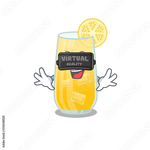 A cartoon image of screwdriver cocktail using modern Virtual Reality headset
