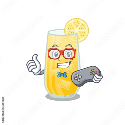 Mascot design style of screwdriver cocktail gamer playing with controller