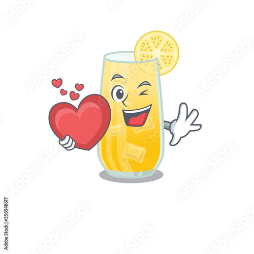 A sweet screwdriver cocktail cartoon character style holding a big heart