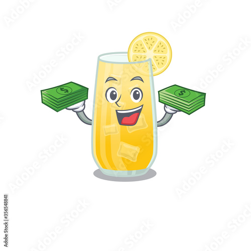 A wealthy screwdriver cocktail cartoon character with much money