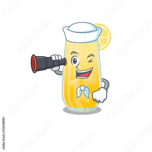 A cartoon picture of screwdriver cocktail Sailor using binocular