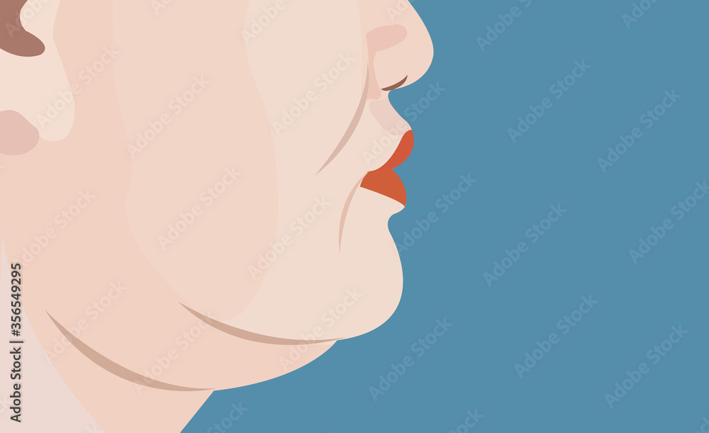 Fat senior woman face with double chin wrinkles and skin imperfection closeup vector illustration Fat senior woman face with double chin wrinkles and skin imperfection closeup vector illustration