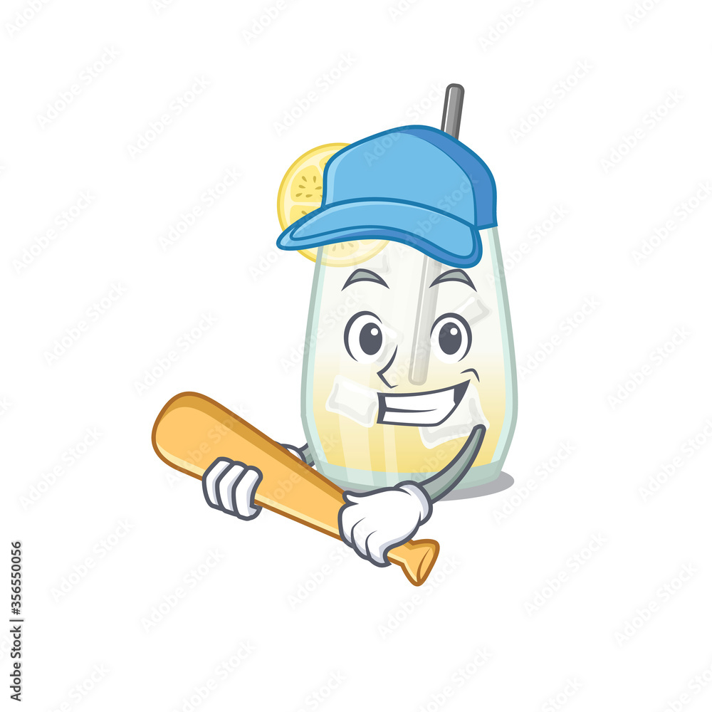 Attractive tom collins cocktail caricature character playing baseball