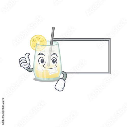 Tom collins cocktail cartoon design with Thumbs up finger bring a white board