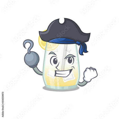 Tom collins cocktail cartoon design in a Pirate character with one hook hand