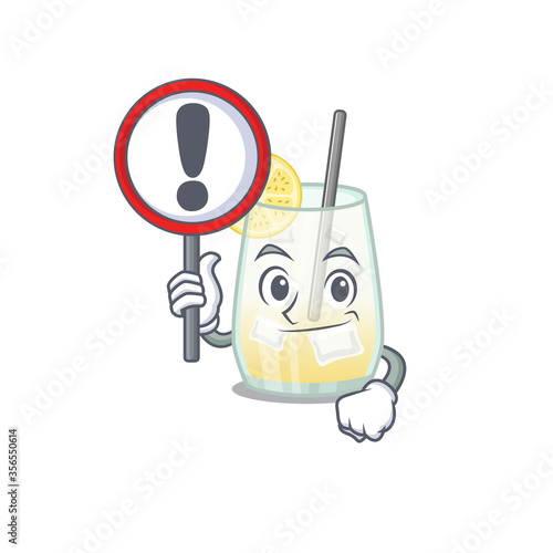 A cartoon icon of tom collins cocktail with a exclamation sign board