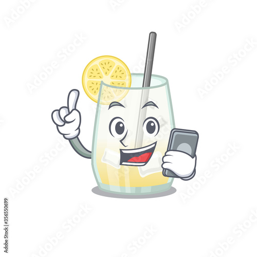 Tom collins cocktail caricature character speaking with friends on phone