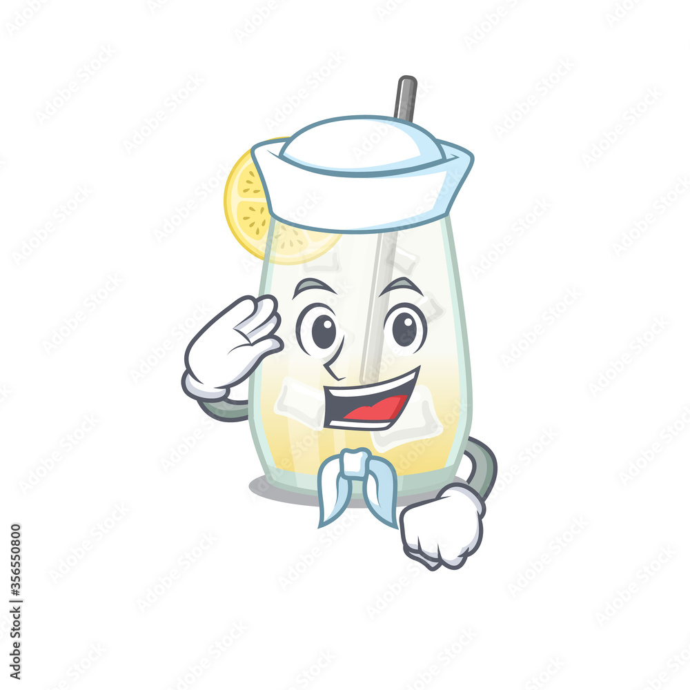 Smiley sailor cartoon character of tom collins cocktail wearing white hat and tie