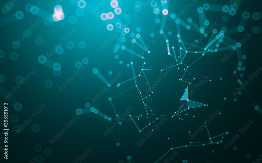 Abstract background. Molecules technology with polygonal shapes, connecting dots and lines. Connection structure. Big data visualization.