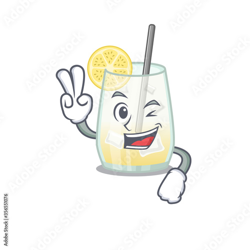 Happy tom collins cocktail cartoon design concept show two fingers