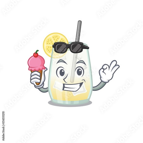A cartoon drawing of tom collins cocktail holding cone ice cream